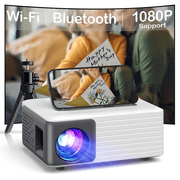 CocoBear Mini Projector 1080P Supported, 5000 Lumens Portable WiFi Bluetooth Projector, 180 Display, 55000H LED Life, Compatible with iPhone Android TV Stick HDMI USB