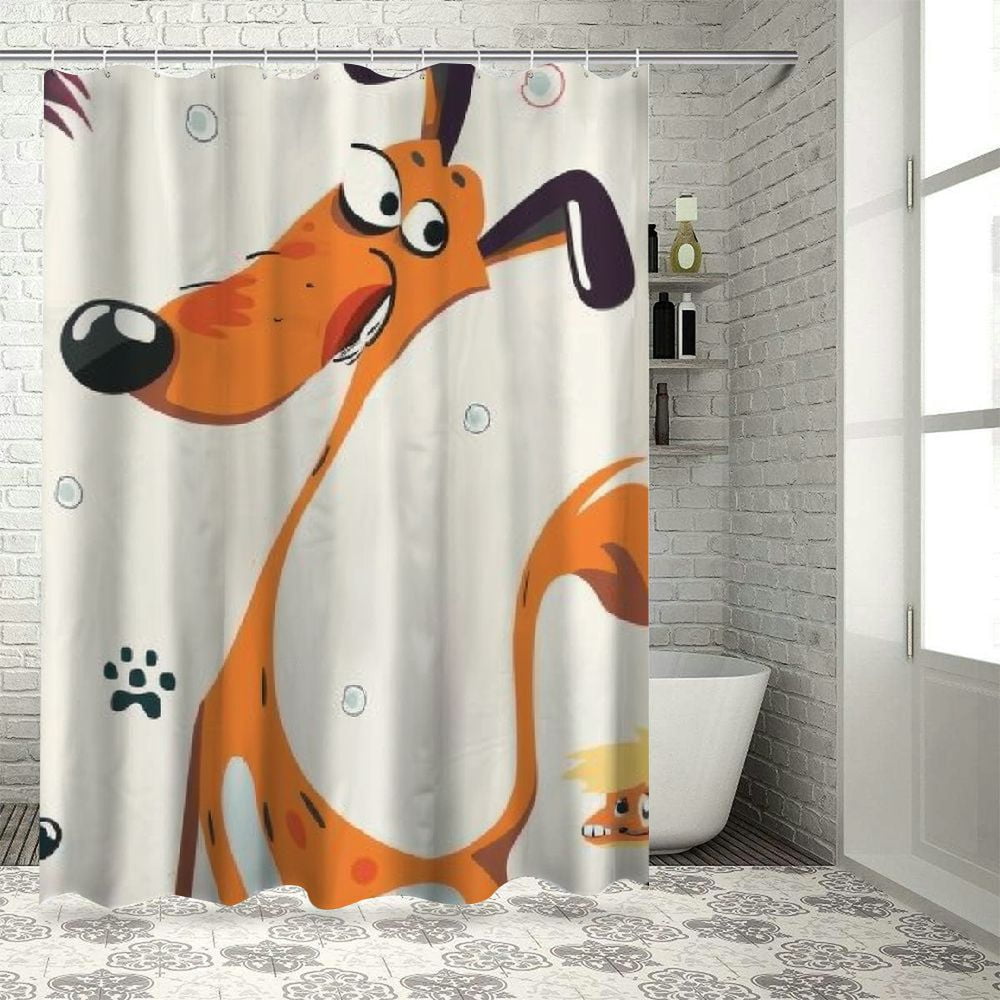 Akjvoe Bathroom Shower Curtain Cartoon Dogs of Retriever Dachshund