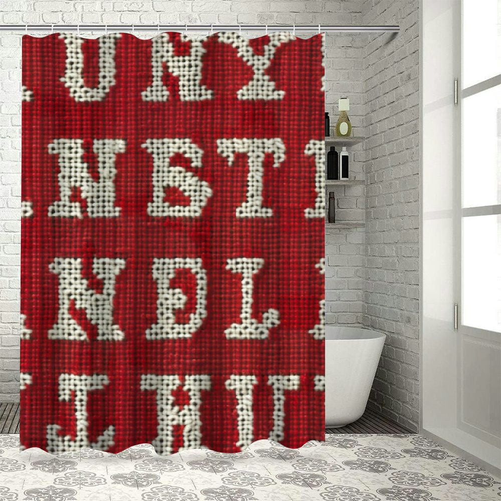 Akjvoe Bathroom Shower Curtain Knitting Latin Letters and Stars ...