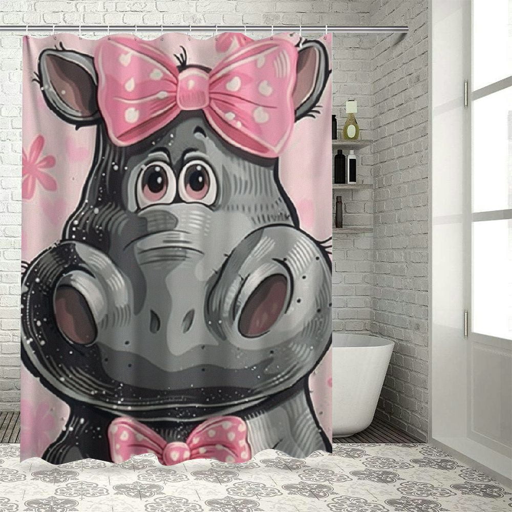 Akjvoe Bathroom Shower Curtain Pink Animals Cute Cartoon Hippo Girl ...