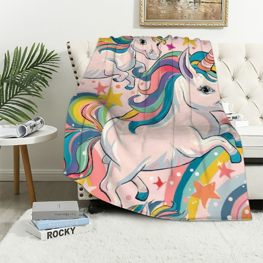 Akjvoe Blanket Unicorn Rainbow Throw Blankets Plush Cute Print for Adult Women Girls Soft ...