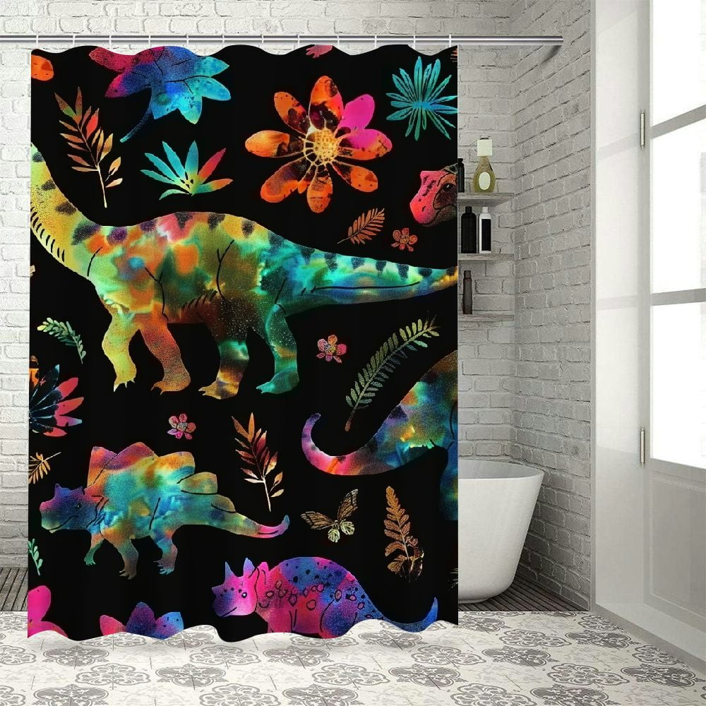 Akjvoe Cartoon Dinosaur Shower Curtain,Neon Colourful Dinosaurs