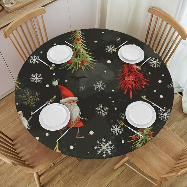 Akjvoe Cute Christmas Gnomes Round Tablecloth,Waterproof Tablecloth for