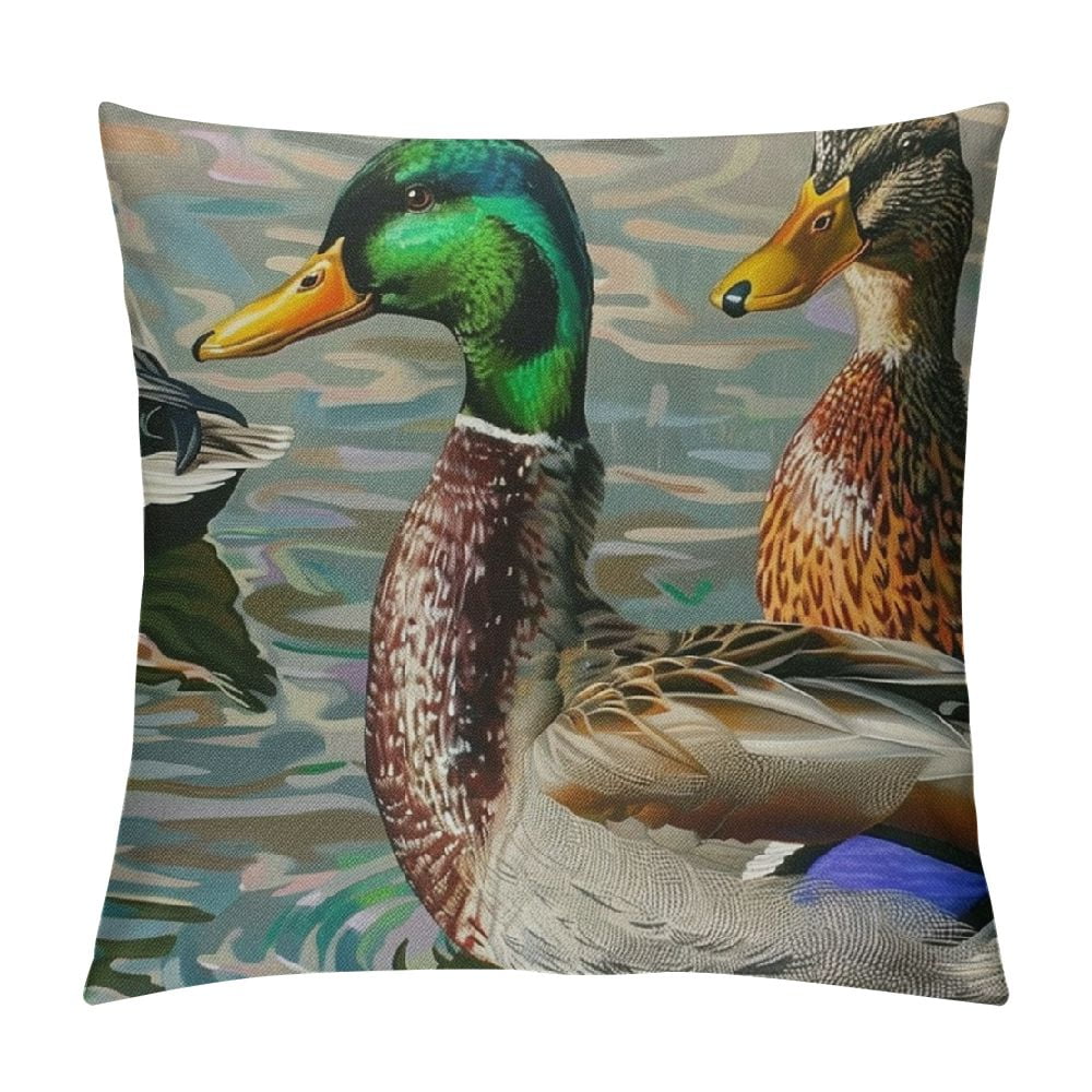 Akjvoe Duck Pillow Case Decorative Throw Pillow Cover Ducks On The