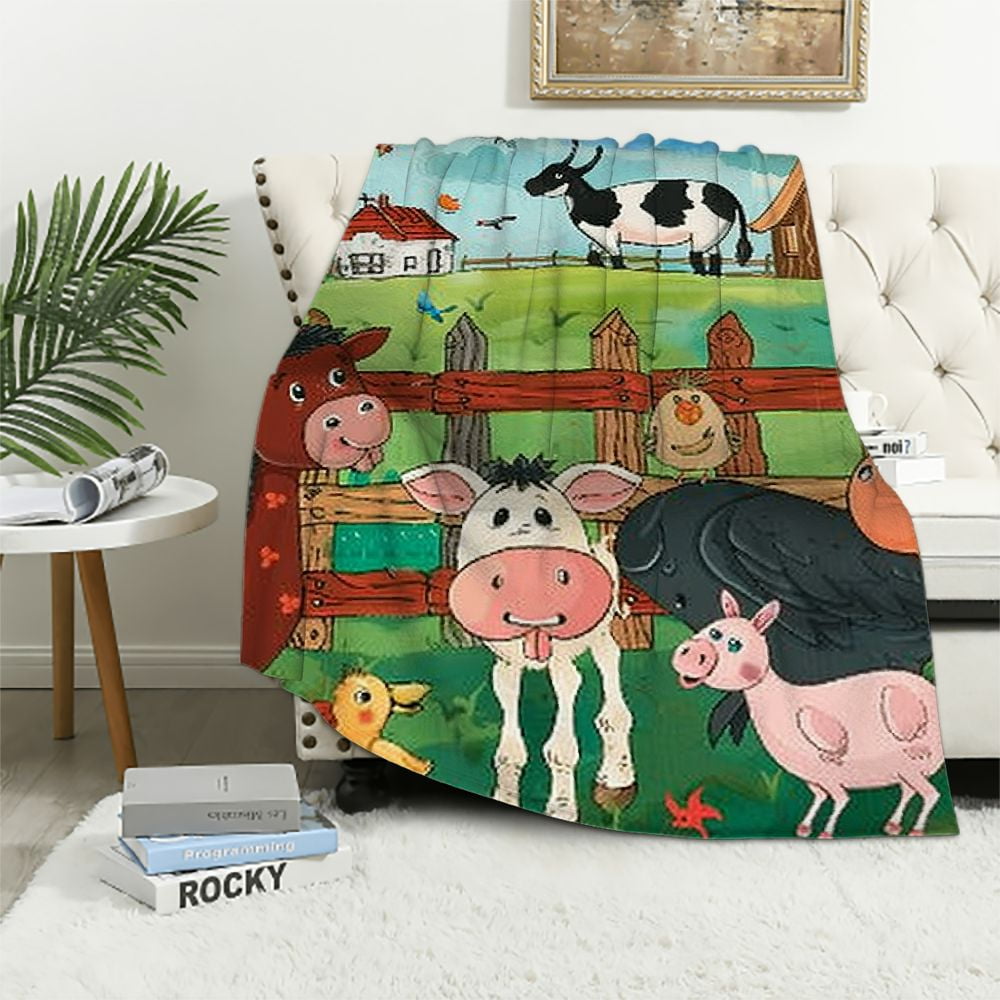 Akjvoe Farm Animal Throw Blanket, Cute Farm Animal Blanket for Kids