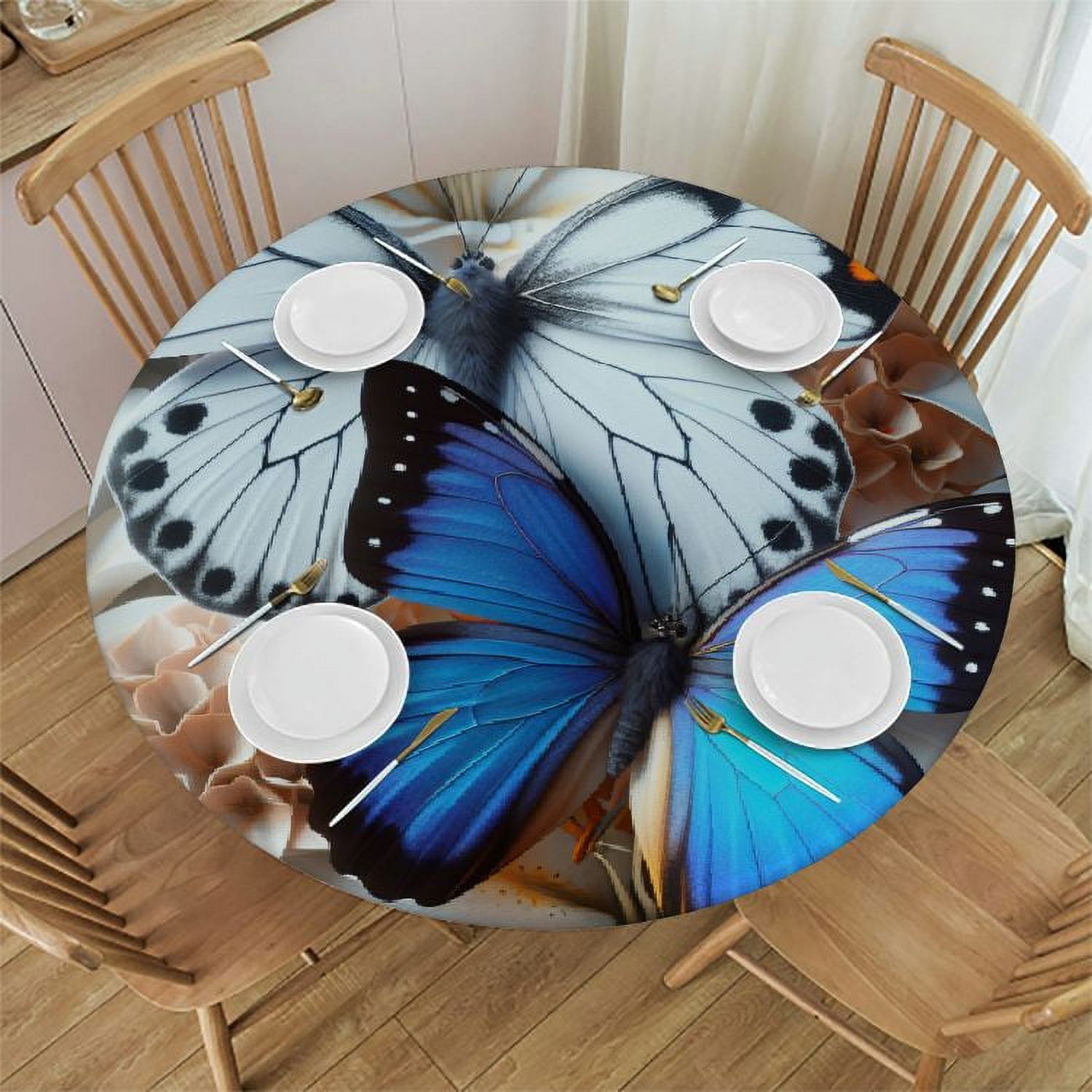 Akjvoe Floral Round Table Cloth, Blue and White Wild Flowers with ...