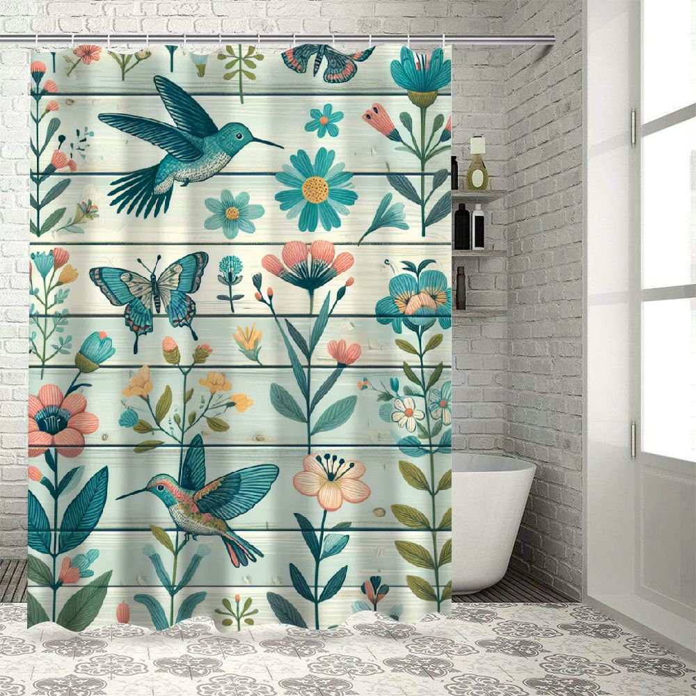 Akjvoe Flower Hummingbird Shower Curtains for Bathroom Watercolor