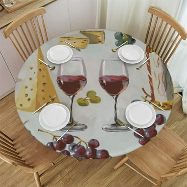 Akjvoe Glass Bottle Wine Round Tablecloth Washable, Circular Polyester Table Cloths Cover Lace Tablecloth for Kitchen Dinning Tabletop Decoration White
