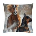 Akjvoe Horse Throw Pillow Cushion Cover, Welsh Pony and Dog Playing in