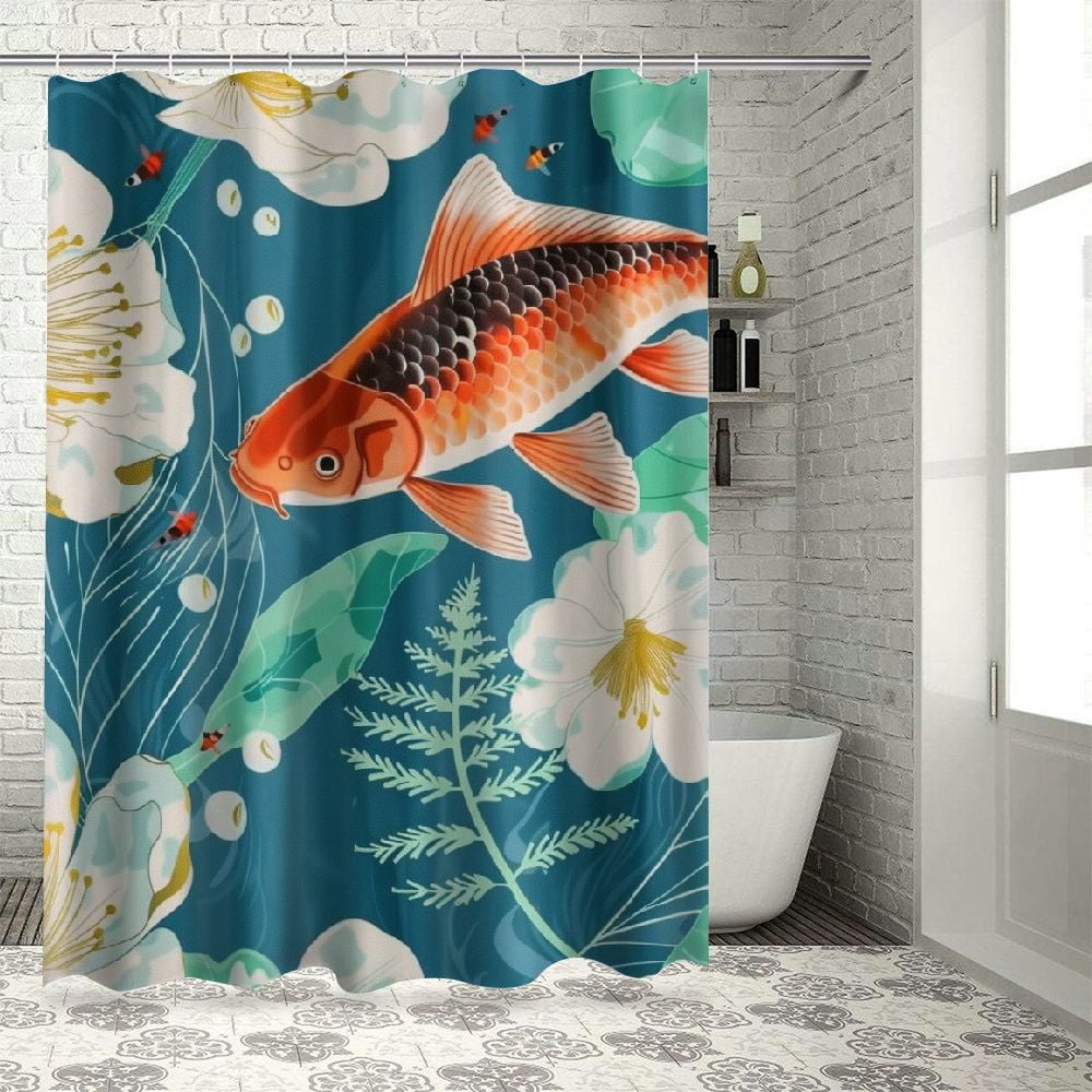 Akjvoe Koi Fishes Exotic Shower Curtain Set Waterproof Shower Curtains