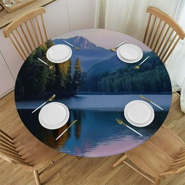 Akjvoe Lake Under Sunset Round Tablecloth â€“ Water-Repellent Table ...