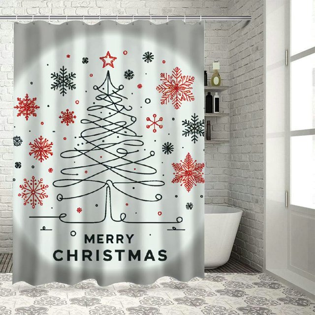 Akjvoe Merry Christmas Shower Curtain Black and White Xmas Pine Tree