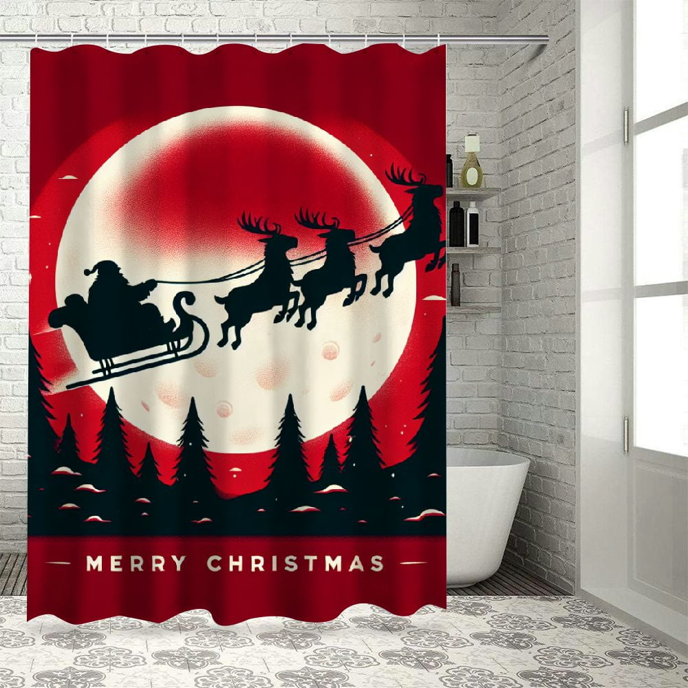 Akjvoe Merry Christmas Shower Curtain Fantastic Xmas Pine Forest Santa