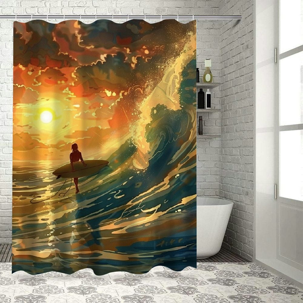 Akjvoe Ocean Sky Wave Ocean Sunset Voyage Watercolor Shower Curtain