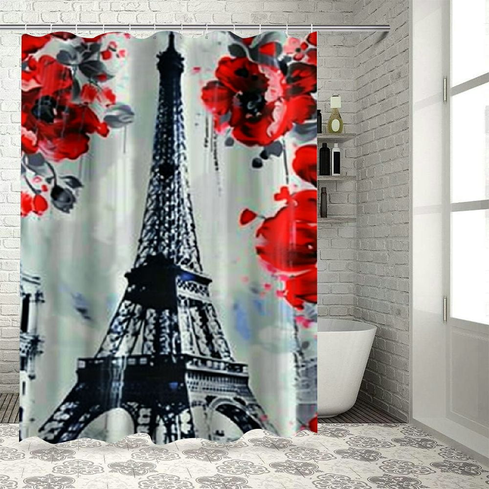 Akjvoe Oil Painting Red Rose Shower Curtain Set Valentine's Day Modern ...
