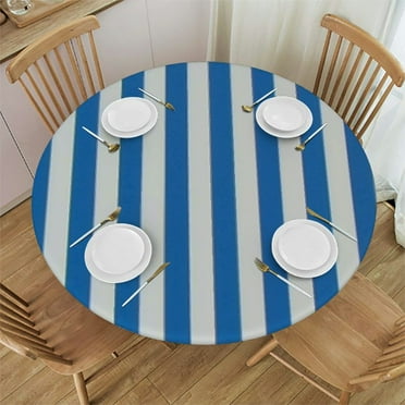 Akjvoe Polyester Round Table Cloth Blue and White Stripe Washable Round Tablecloth for Dinning Room White
