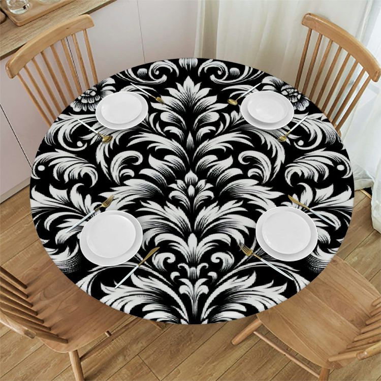 Akjvoe Resistant Wrinkle Free Round Tablecloth Vintage Floral Pattern Round Table Cloth Reusable