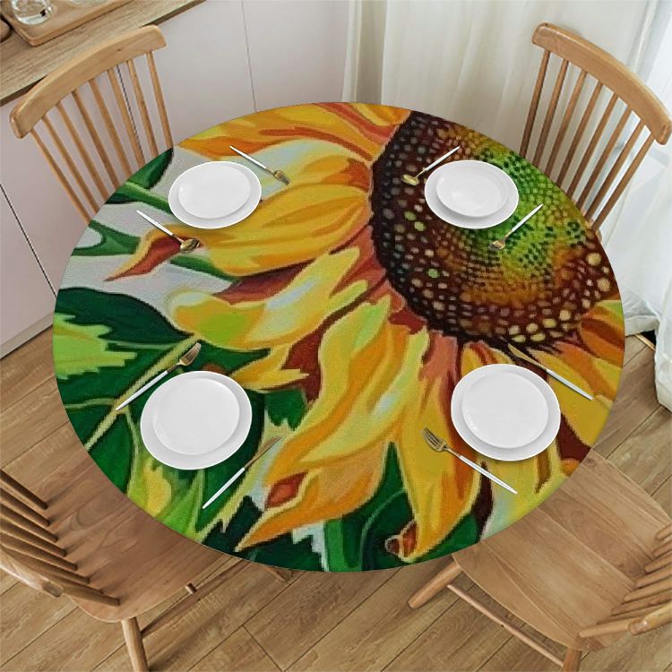 Akjvoe Round Fitted Elastic Table Cover with Elastic Edge Summer