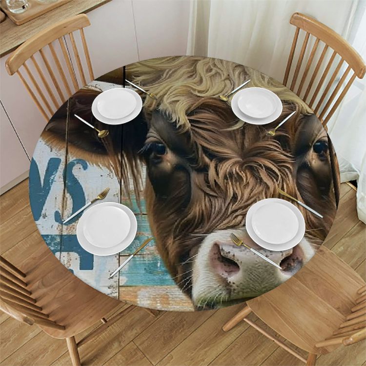 Akjvoe Round Table Cover,Waterproof Reusable Table Cloth Round Fitted ...