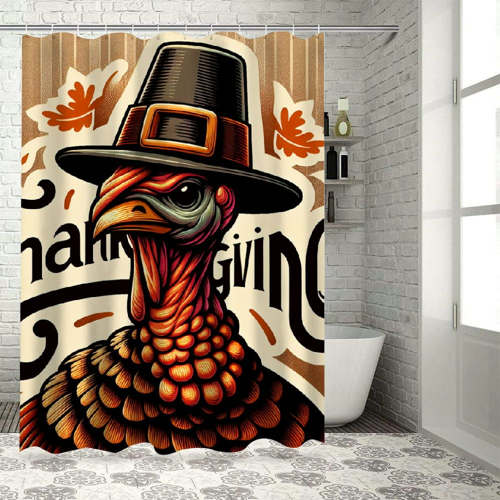 Akjvoe Shower Curtains Set, Thanksgiving Cute Turkey and Pumpkin ...