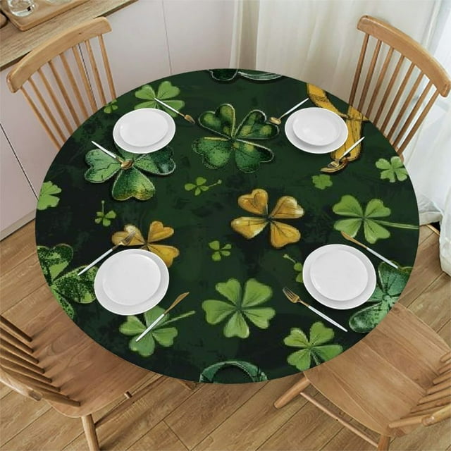 Akjvoe St.Patrick's Day Tablecloth Round Gold and Green Table Cloths
