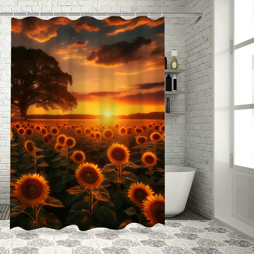 Wyljljy Tree Pattern Shower Curtain | Yellow Bathroom Decor With Removable Liner
