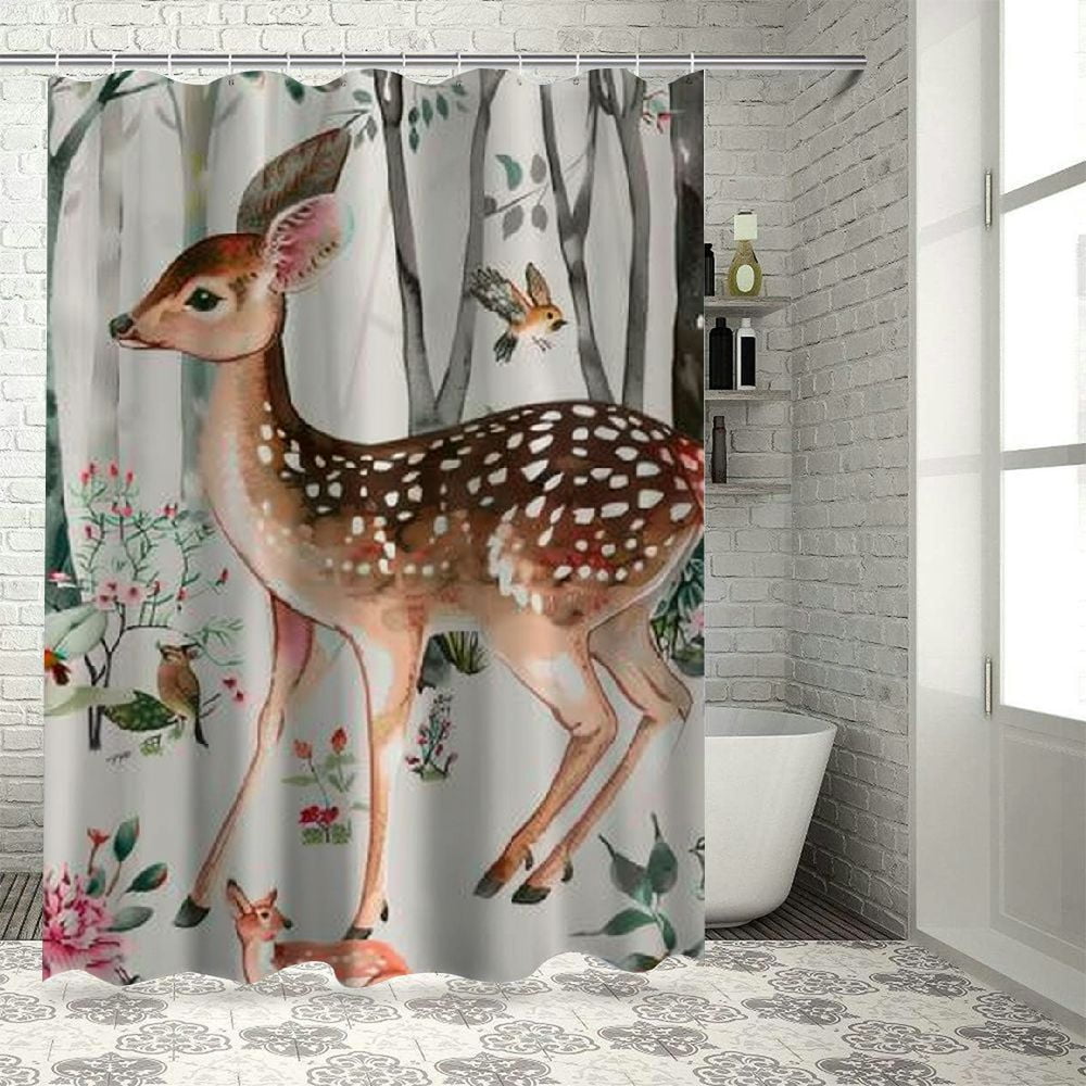 Akjvoe Watercolor Forest Animals Shower Curtains Sets for Bathroom with