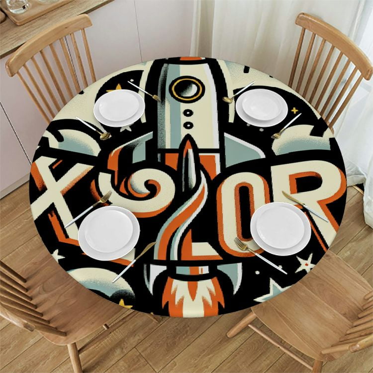 Akjvoe Words Tablecloth Cartoon Galaxy Moon Round Table Cloth Washable ...