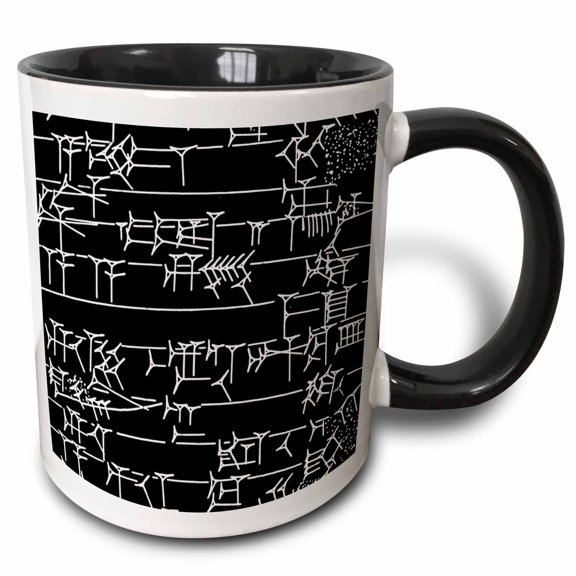 3drose, Akkadian Sumerian Cuneiform Writing Pattern Ancient History 2028 Bc, 15oz Two-tone Black Mug