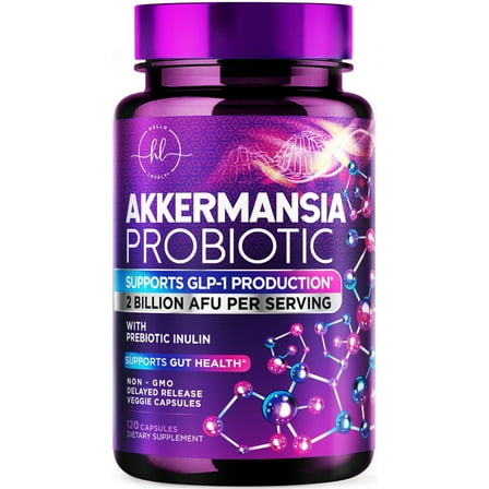 Akkermansia Probiotic 2 Billion AFU - Best Strain for GLP-1 Production Support - with Prebiotic Fiber for Natural Digestive & Gut Health for Women & Men - Non-GMO & Bottled in USA - 120 Capsules