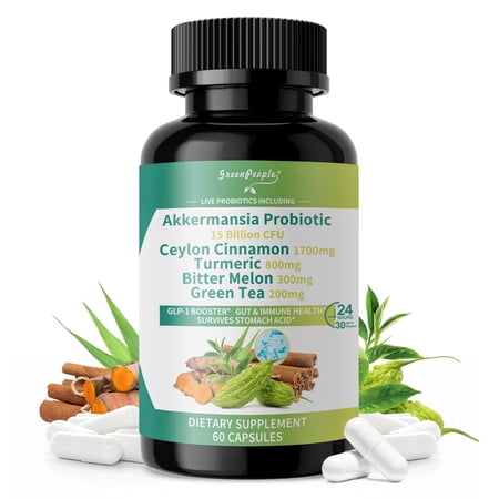 Akkermansia Probiotic Capsules | GLP-1 Supplement with Probiotics 15B CFU, Ceylon Cinnamon, Turmeric - 60 Capsules