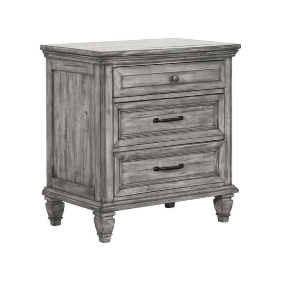 Benjara Akki 30 Inch 3 Drawer Nightstand, Felt Lined, USB Ports, Rustic Wood Gray