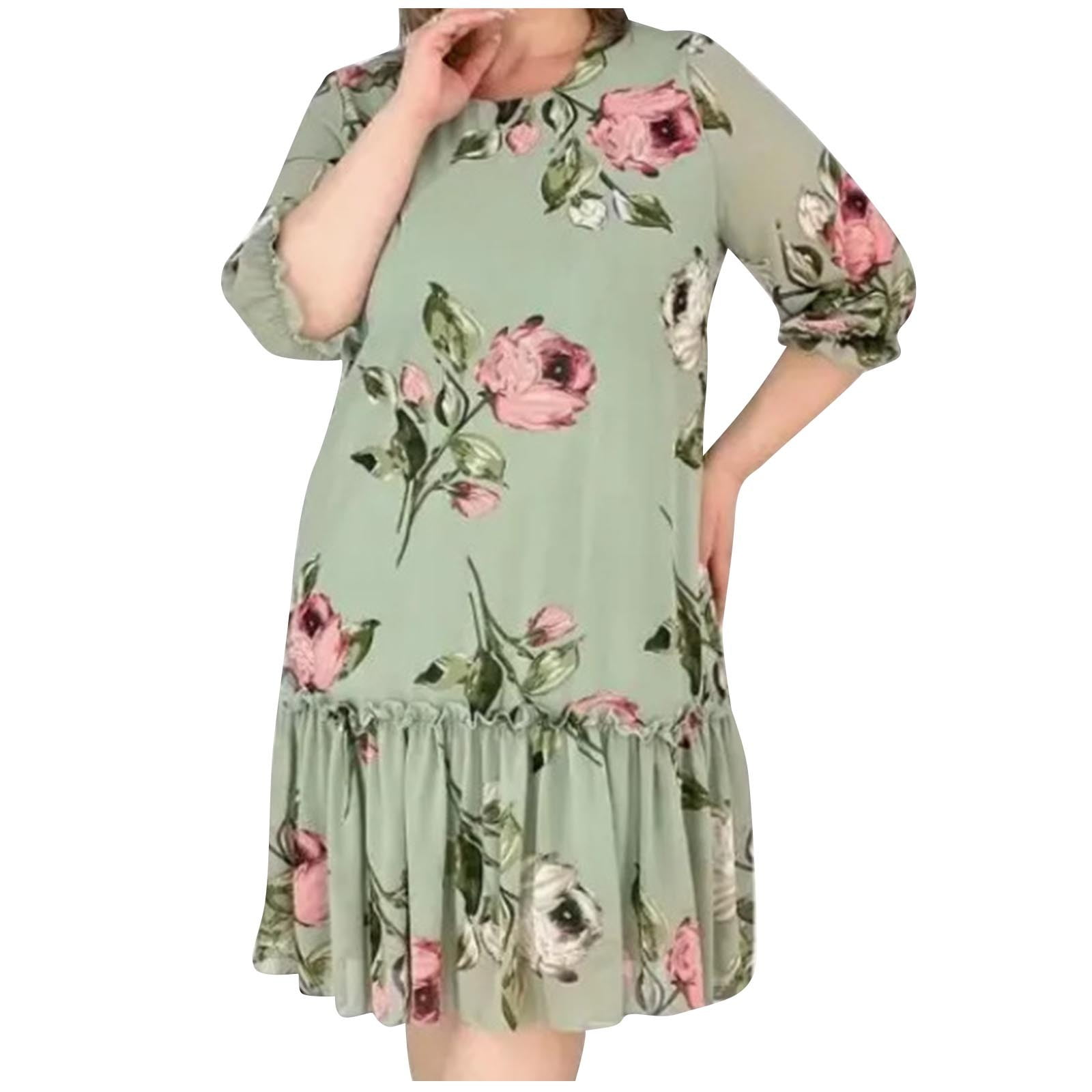 Akklian Short Sleeve Midi Dress Casual Midi Casual Summer Dress White ...