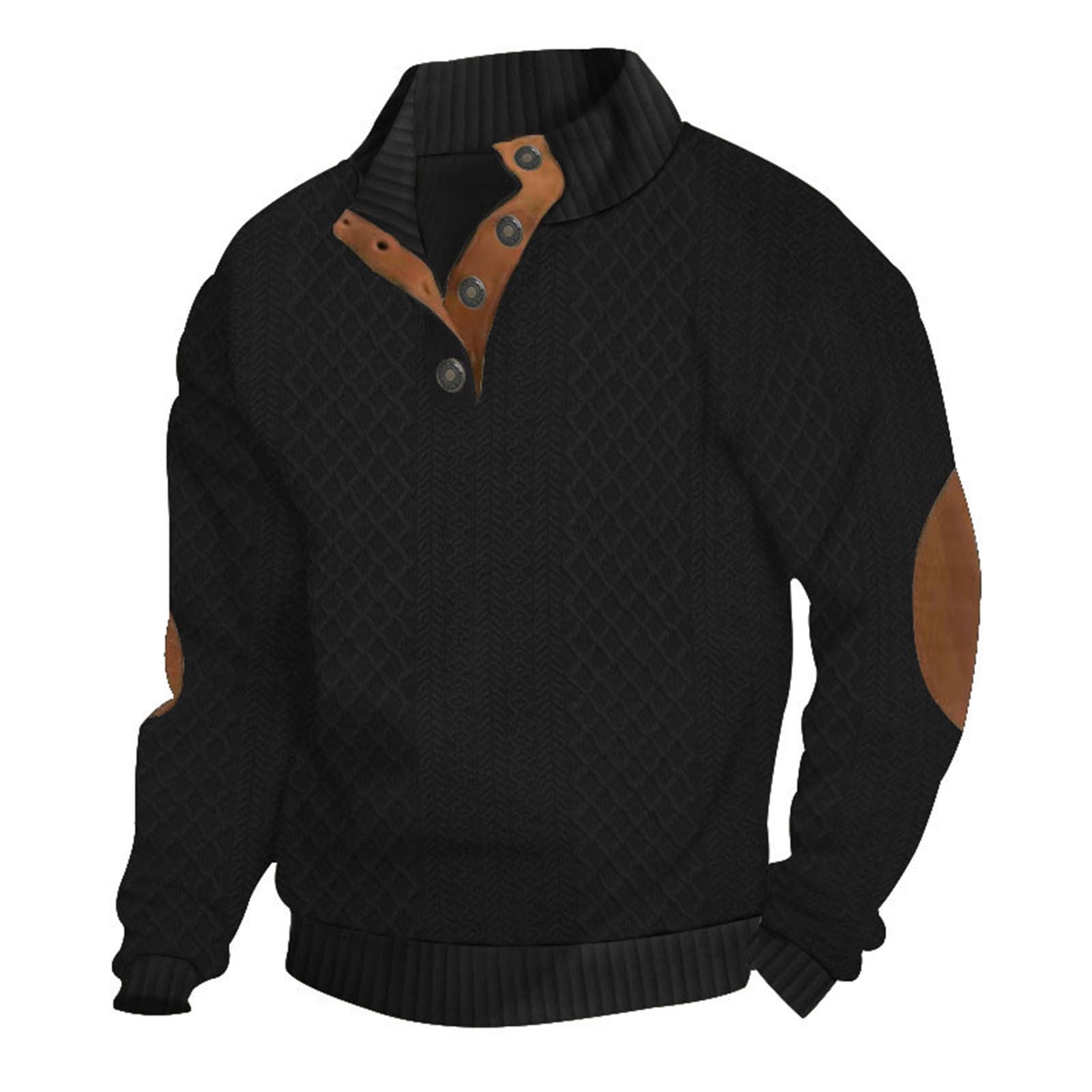 Akklian Vintage Sweatshirt for Men Casual Button Down Collar Textured Pullover Shirts Solid Color Long Sleeve Sweatshirt with Elbow Patches Walmart