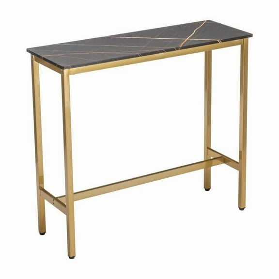 Aklaus 40" Bar Table,Rectangular Industrial Bar Height Table with Sturdy Gold Metal Frame Black Faux Marble Top,Pub High Top Dining Table for Dining Room Living Room Console Entryw