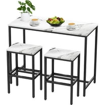 Aklaus Bar Table Set,44" White Faux Marble Top Bar Table and Chairs Set,Counter Height Bar Table with 2 Bar Stools,3 Piece Kitchen Breakfast Table for Living Room Dining Room Apartment