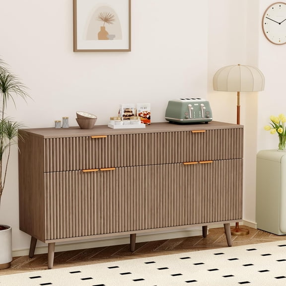 Aklaus Buffet Cabinet with Storage Farmhouse Sideboard with Adjustable Shelves, Console Cabinet Table Credenza Storage Buffet Station for Kitchen、Coffee Bar Grey Wood