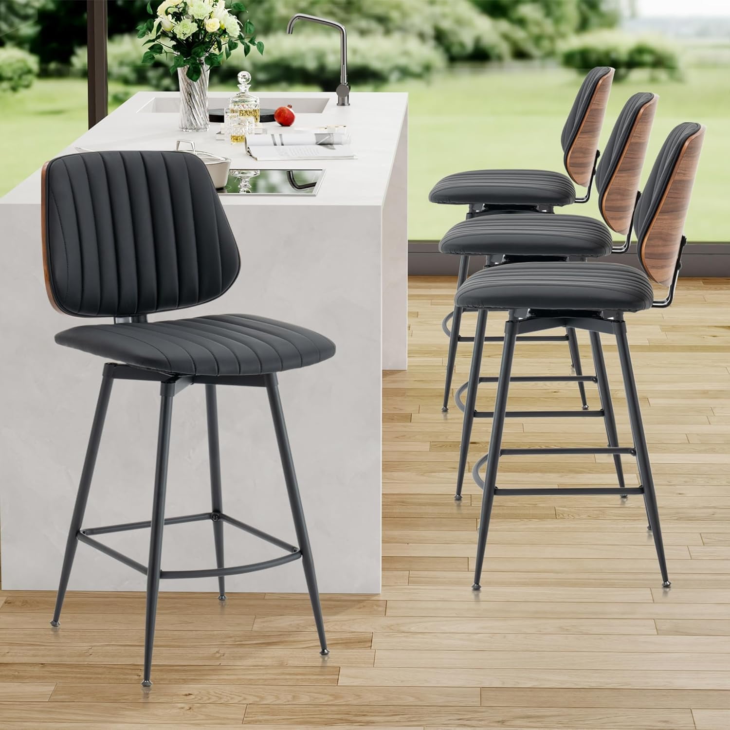 16 Stools Aklaus Swivel Bar Stools Set of 4, 26 inch Counter Height Bar Stools ...
