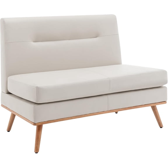 Aklaus Upholstered Small Loveseat,Faux Leather Modern Mini Sofa Couch Love Seat Armless Settee Bench with Back for Living Room Bedroom Office Small Space Entryway Beige