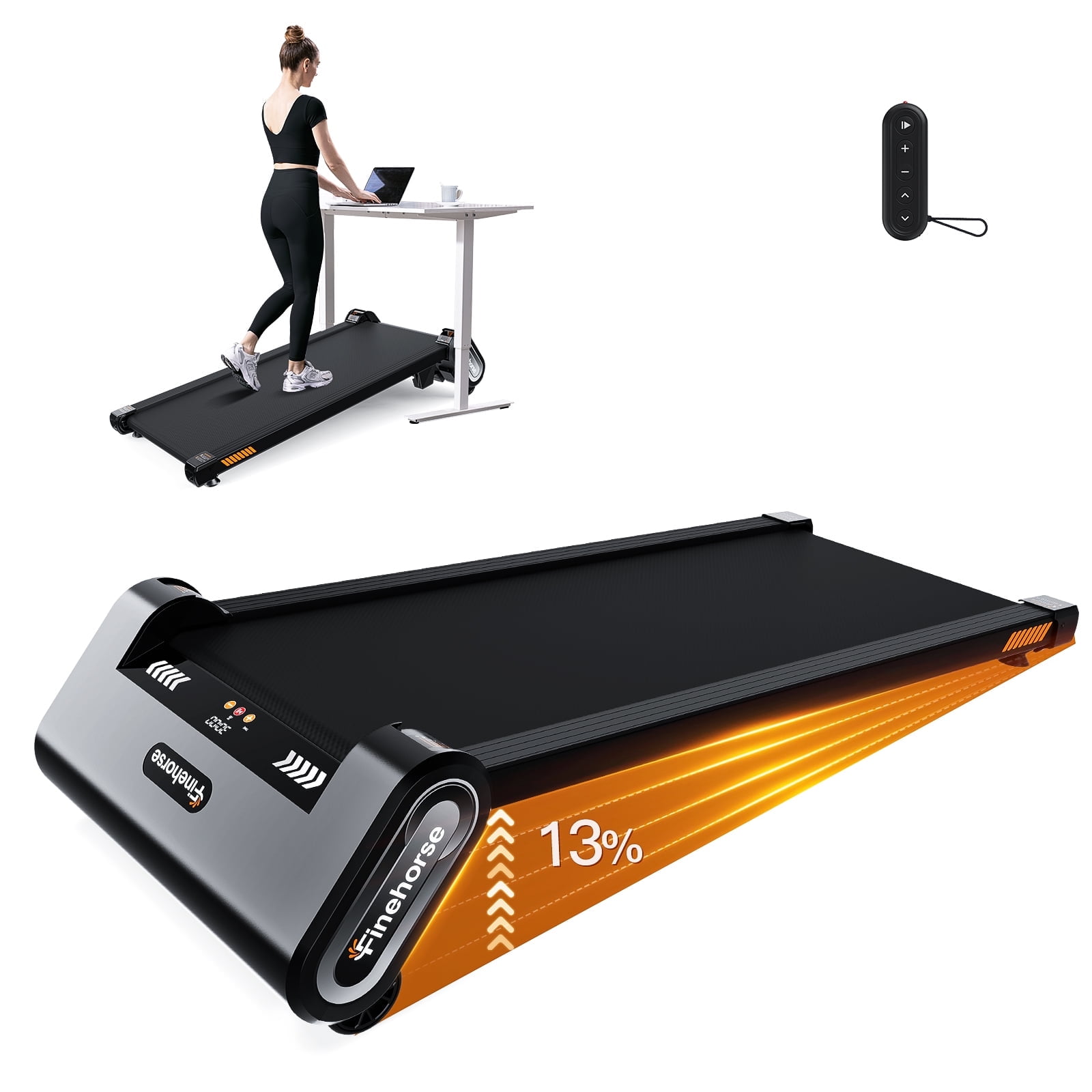 Akluer 13% 6-Level Walking Pad with Auto Incline - Treadmill with Auto Incline and Remote Control, 330Lbs Capacity Portable Under Desk Treadmill for Home Office, LED Display