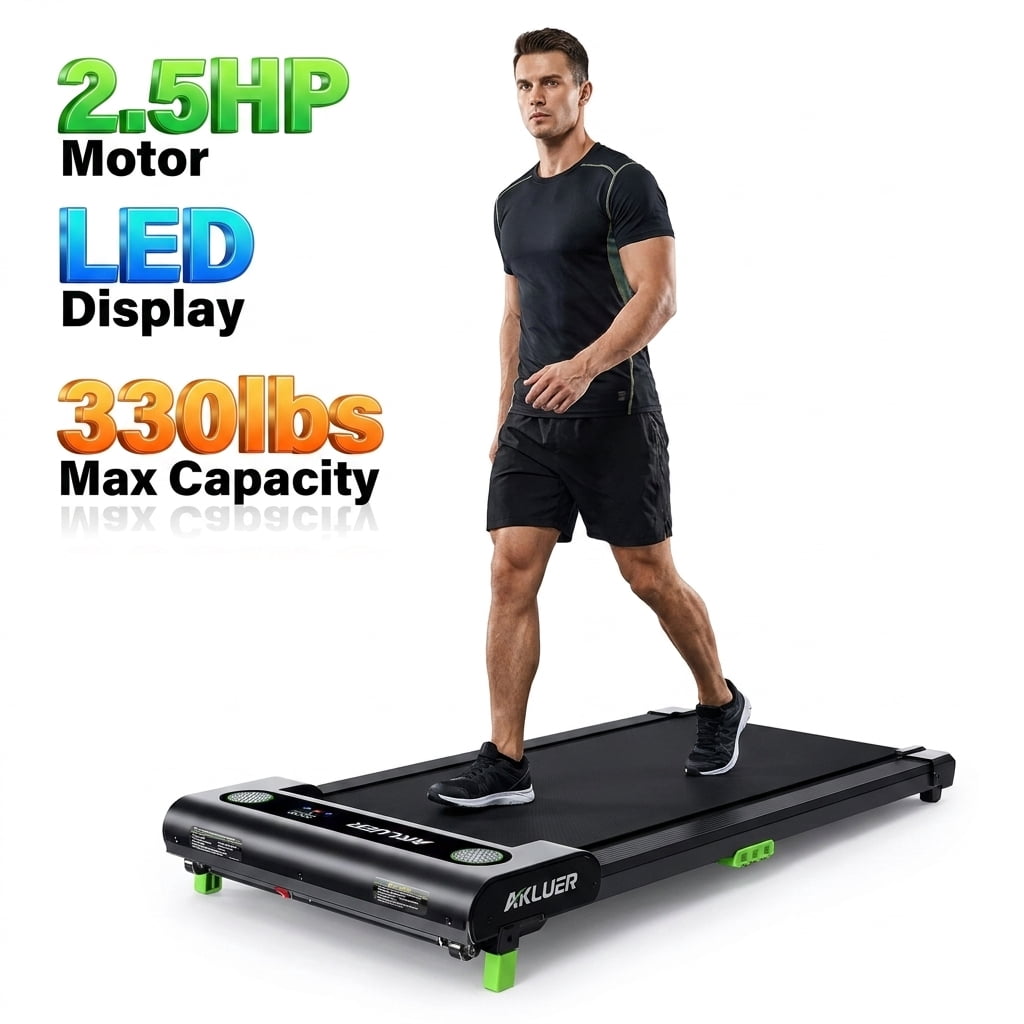 Akluer 480L-A Walking Pad with Incline, 2.5HP Under Desk Treadmill with Remote Control, LED Display, 330lbs Max Capacity,Black