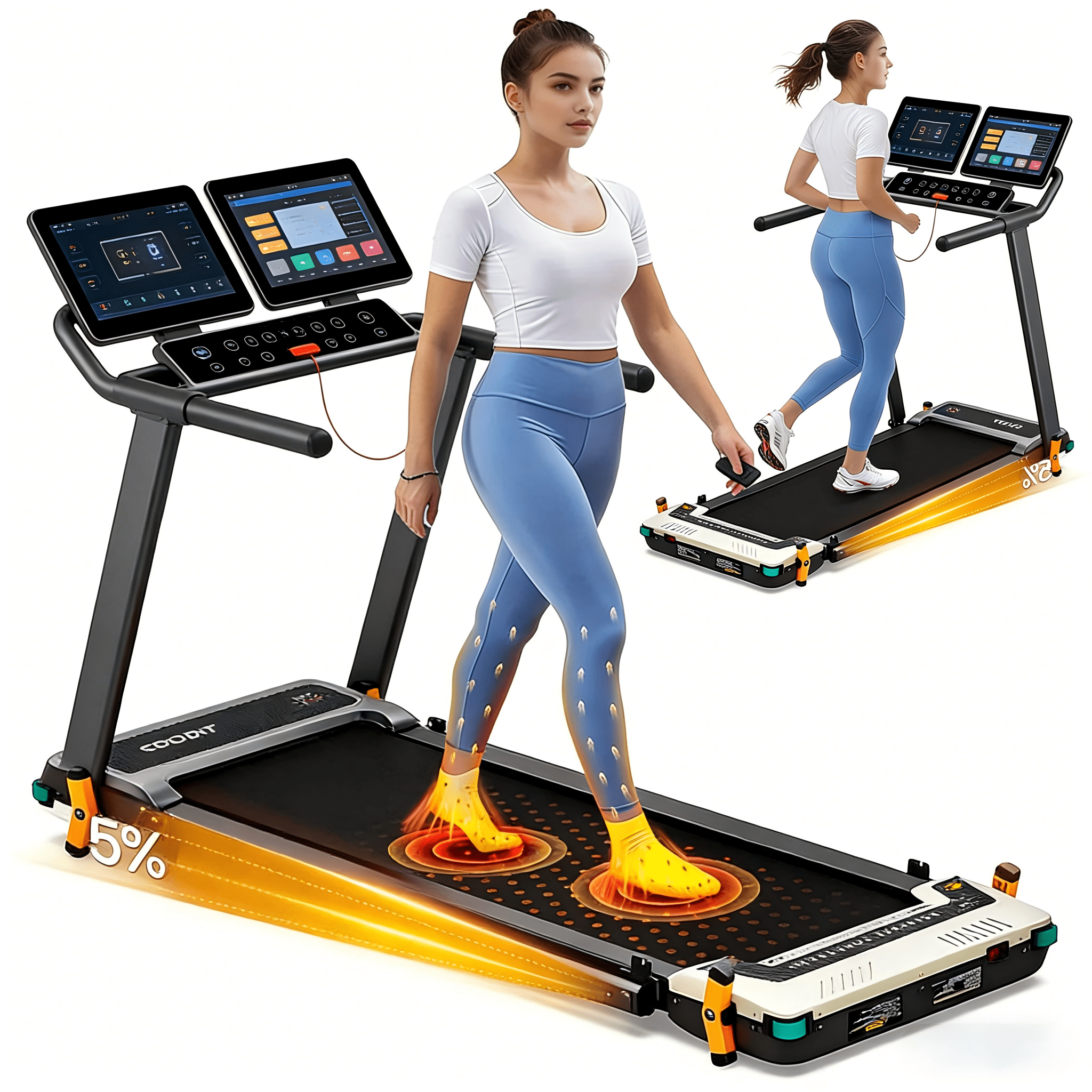 Akluer Dual-Sided Walking Pad with Handles for Home Workouts, 2.5HP Quiet Motor, 4MPH Max Speed, Dual LED Display, 2-in-1 Walking Pad with Massage Function, Personalized Workout with APP, 520A-B