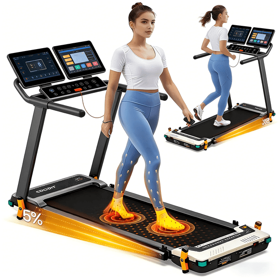 Akluer Dual-Sided Walking Pad with Handles for Home Workouts, 2.5HP Quiet Motor, 4MPH Max Speed, Dual LED Display, 2-in-1 Walking Pad with Massage Function, Personalized Workout with APP, 520A-B