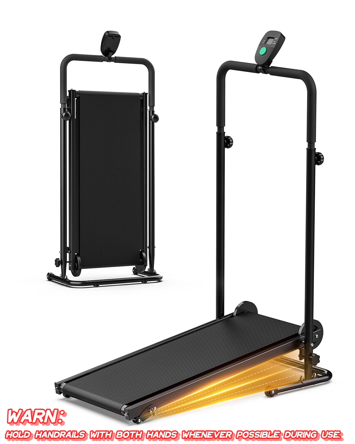 Akluer Non-Electric Manual Treadmill with Fixed Incline, Compact Motorless Walking & Jogging Treadmill for Home Gym, Anti-Slip Belt, Space-Saving Design