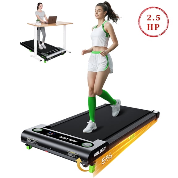 Akluer Walking Pad With Incline, 2.5 HP Under Desk Treadmill For Home, Small Treadmill With LED Display & Remote Control