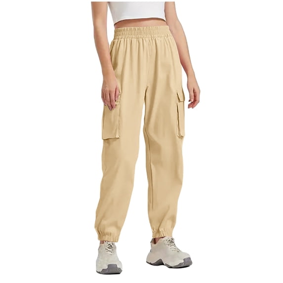 Akmaiox Cargo Pants for Women,Elastic Waisted Straight Leg Joggers with Multi Pockets,Lightweight Outdoor Athletic Climbing Hiking Pants S-2XL