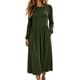 thumbnail image 1 of Akmaiox Fall Dresses for Women Long Sleeve Crew Neck Maxi Dresses Casual Loose Pleats Formal Dresses with Pockets, 1 of 7