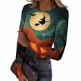 thumbnail image 1 of Akmaiox Halloween Long Sleeve Shirt for Women, Printed Crew Neck Slim Fitted Pullover Going Out Tops, Soft Knitted Holiday Base Layer Blouses, 1 of 6