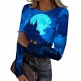 thumbnail image 1 of Akmaiox Halloween Long Sleeve Shirt for Women, Printed Crew Neck Slim Fitted Pullover Going Out Tops, Soft Knitted Holiday Base Layer Blouses, 1 of 6