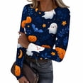 thumbnail image 1 of Akmaiox Halloween Long Sleeve Shirt for Women, Printed Crew Neck Slim Fitted Pullover Going Out Tops, Soft Knitted Holiday Base Layer Blouses, 1 of 6